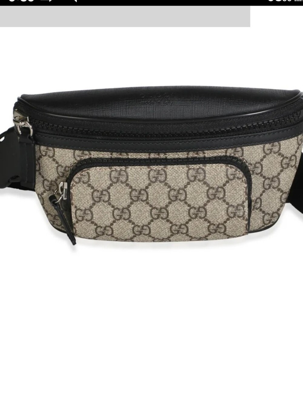 Gucci GG Canvas Belt Bag in Beige with Black Trim ,